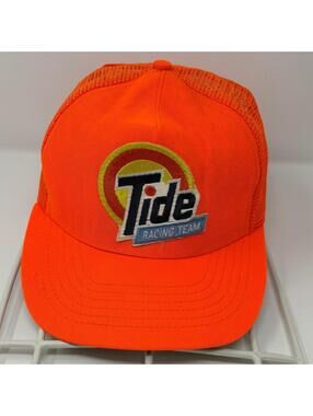 Vintage Tide Racing Team Trucker Hat Cap Orange Meshback Snapback Made in USA